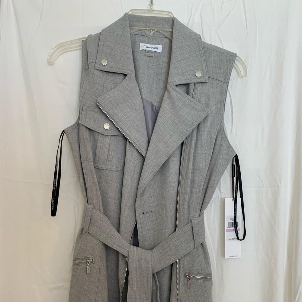 Calvin Klein grey Waist Tie Moto Dress size 6